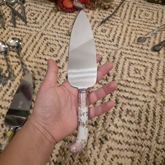 Vintage Prill Sheffield England Pie Cake Server Floral Purple Porcelain Handle. - Picture 12 of 16